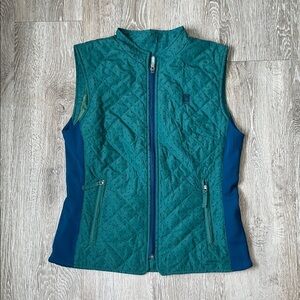 Romfh equestrian size medium polka dot Women's Quilted Vest in Teal and Navy